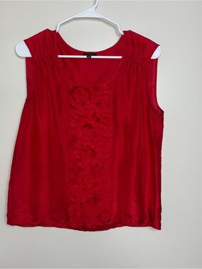 Talbots Red 100% Silk Sleeveless Ruffle-Trim Camisole